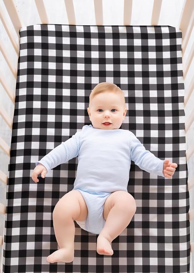 4 Pack Woodland Forest Animals Wood Neutral Unisex Fitted Baby Crib Sheets Set for Baby Boys or Girls Black and White