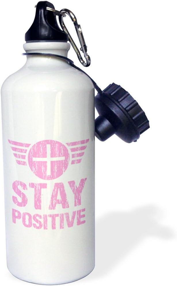 3dRose "Keep Thinking Positive with this Design in Pink and" Sports Water Bottle, 21 oz, White