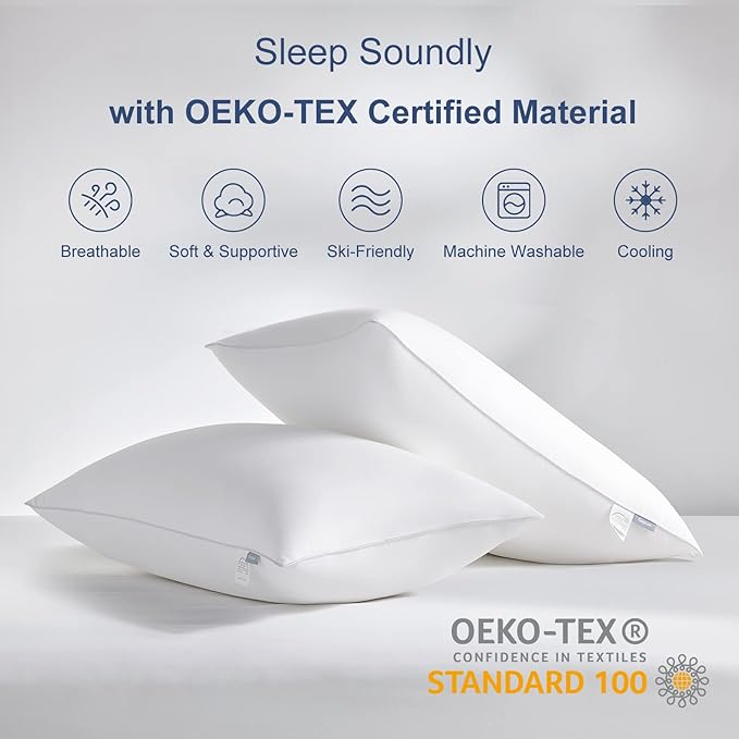 CozyLux Pillows Queen Size Set of 1, Hotel Quality Bed Pillows for Sleeping 1 Pack, Cooling Pillows for Side Back and Stomach Sleepers, Down Alternative Luxury Soft Supportive Fluffy Pillows (18x28)