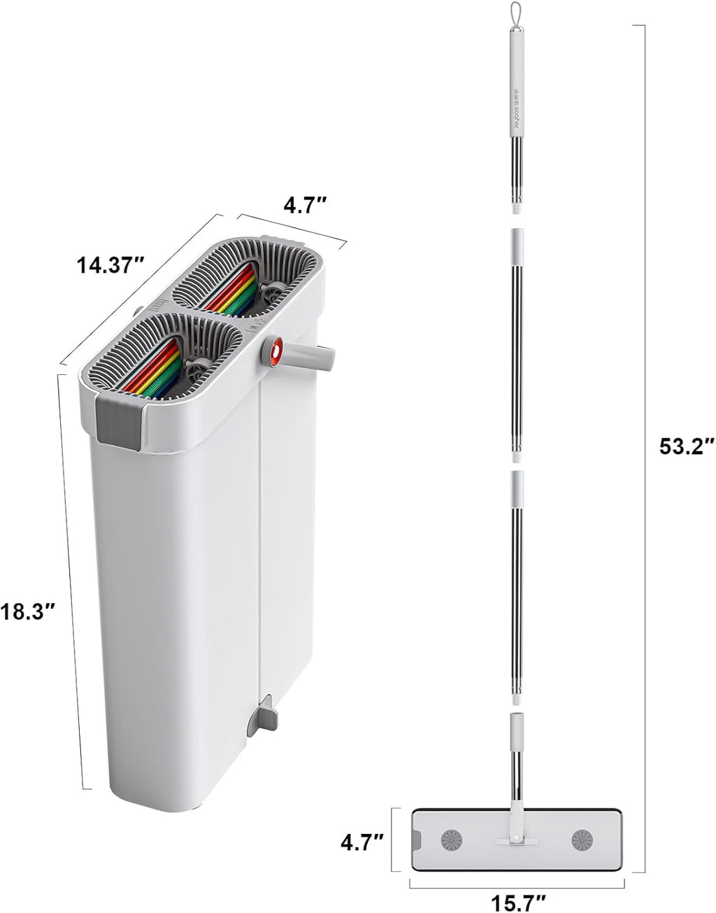 Mop and Bucket with Wringer Set for Home, Flat Mop and Bucket System, Mops for Floor Cleaning and Wall Cleaner, with 2 Reusable Microfiber Mop Pads