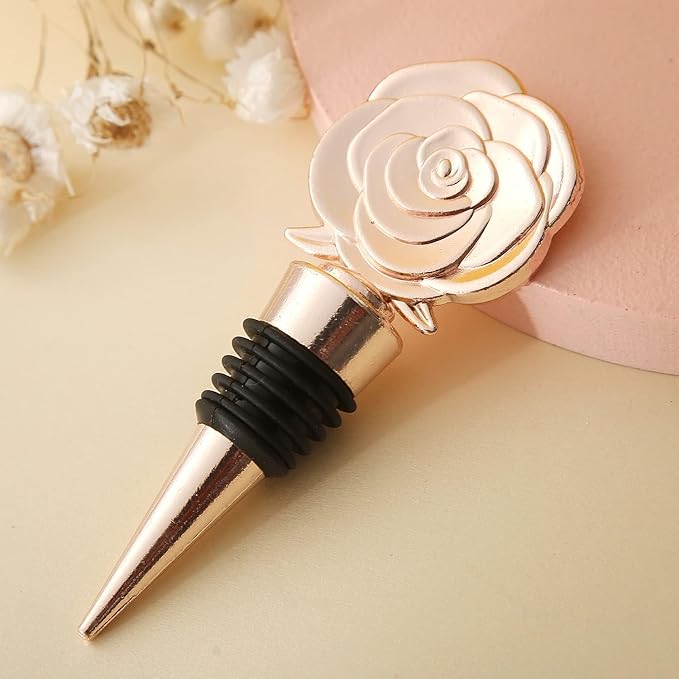24PCS Wine and Beverage Rose Stopper Rose Gold Bottle Stoppers Keep Wine Fresh Holiday Party,Wedding Birthday Party Decor Wine Stoppers Wine Lovers Funny Gifts(24,Opp Rose Stopper)