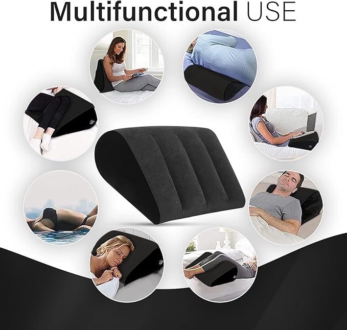 Inflatable Wedge Pillow - Leg Pillow for Sleeping, Leg Elevation Pillow, Lumbar Pillow Reduces Waist and Back Pressure, Portable Wedge Cushion for Sleeping, Bed, Travel, Camping, Black