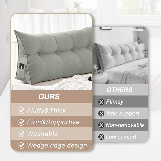 Large Triangular Headboard Pillows Long Backrest Positioning Support Bolster Cushion for Daybed Fluffy Quality Plush Body Wedge Pillow with Removable Cover(Dark grey-Cal King-71x8x20 in)