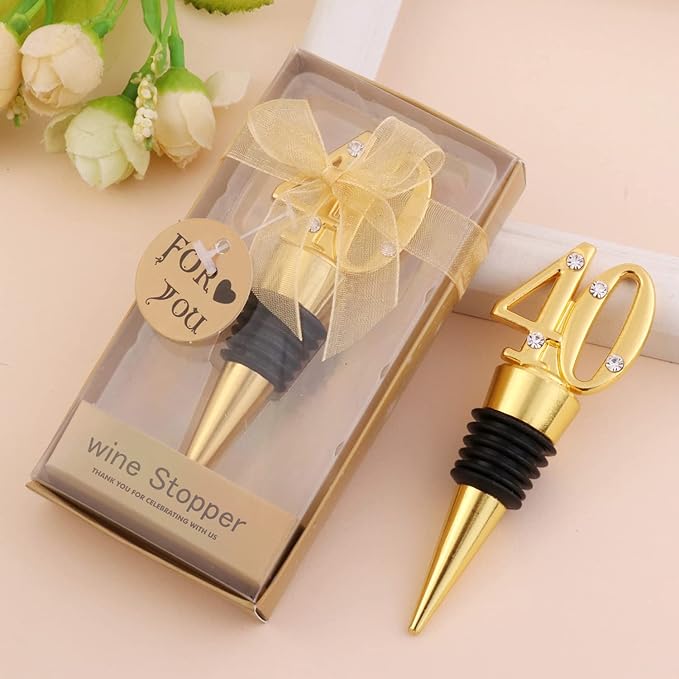 24-Pack 40 Wine Bottle Stopper for 40th Birthday Party Favors Decoration 40 years old Wine Stopper Fun Gift for Wine Lovers (Gold 40th)
