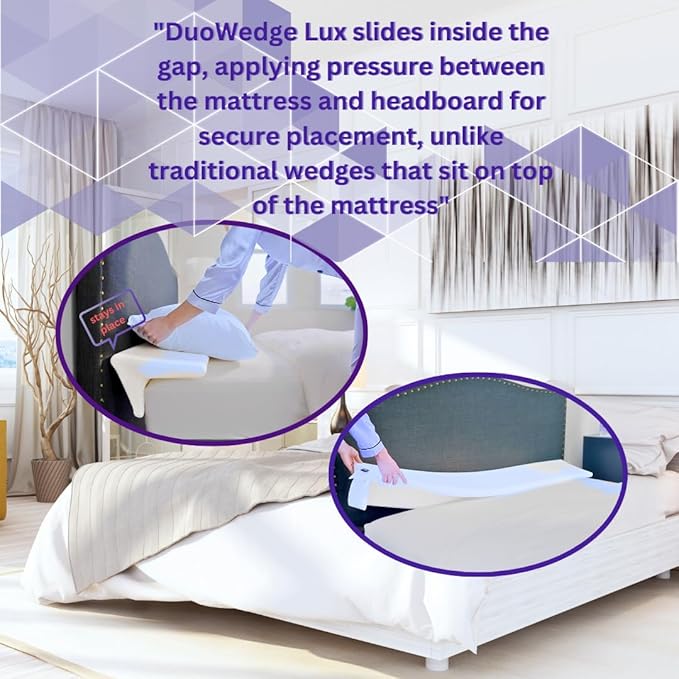 Bed Wedge Pillow for headboard Mattress Gap DuoWedge lux. (White, King 76") The Perfect Filler for Gaps up to 7"
