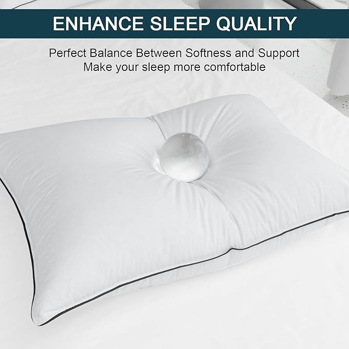 Natural Goose Down Pillows - Soft and Support Down Bed Pillow for Back, Side, Stomach Sleepers - 550 Fill Power, Standard (20" x 26")