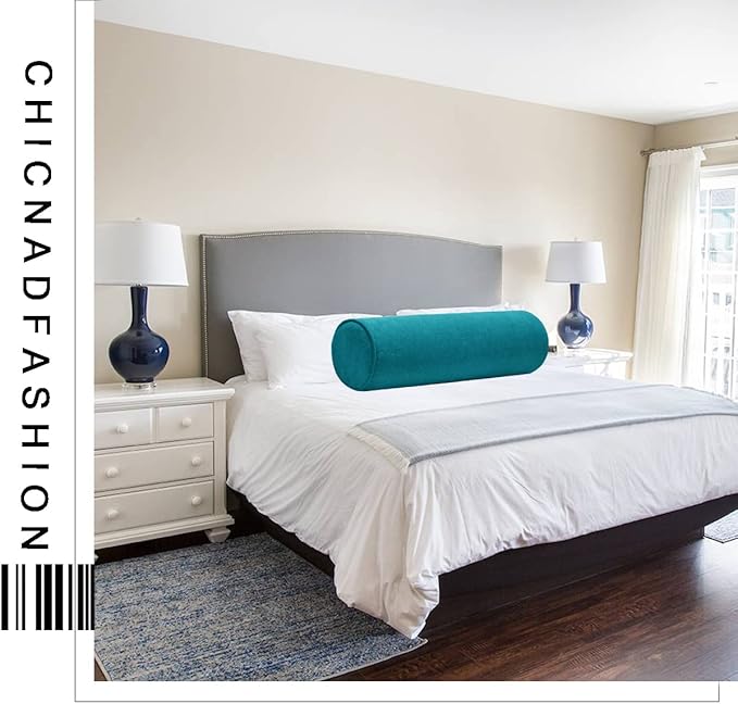 Cylinder Round Memory Foam Support Pillows 17.8X6 Cervical Neck Roll Pillow with Pillowcase Soft, Comfortable and Breathable for Sleeping, Chair, Car, Sofa，Travel Lake Blue