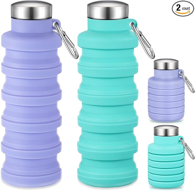 17oz Collapsible Water Bottles for Travel 500ml Reusable Foldable Silicone Water Bottle with Portable Buckle Silicone for Camping Hiking Sport