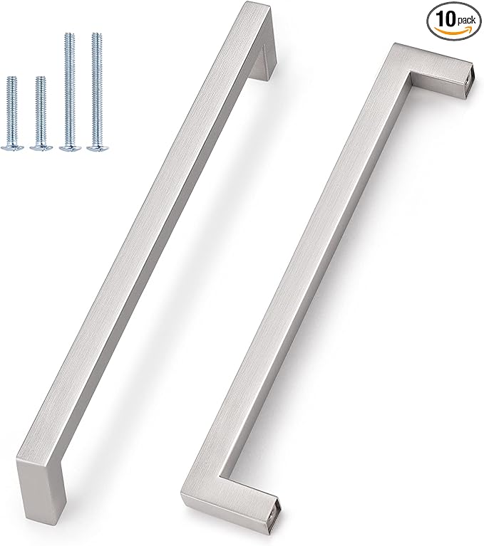 Probrico 10 Pack Kitchen Cabinet Drawer Handles Stainless Steel 10" Holes Distance Brushed Nickel Pulls 10.5" Total Length 10 Pack