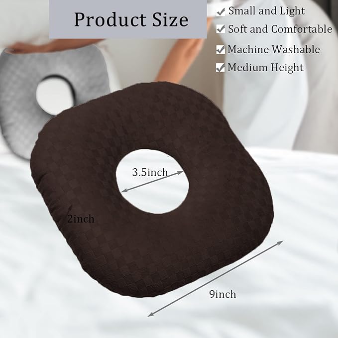 Ear Piercing Pillow for Side Sleepers, Pillow with an Ear Hole for CNH and Ear Pain Ear Inflammation Pressure Sores, O-Shaped Side Sleeping Pillow, Ear Guard Pillow(Dark Brown)