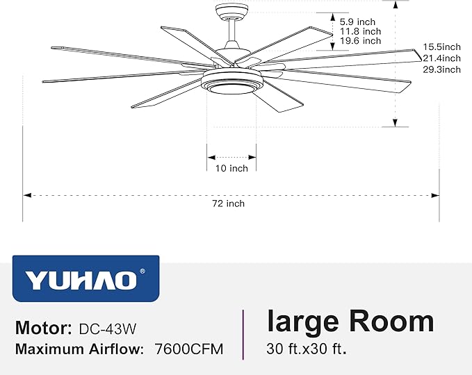 NicBex Ceiling Fan 72 Inch Indoor Modern Ceiling Fans with Integrated LED Light and Remote Control Metal Ceiling Fan with 8 Wood Blades for Living Room, Bedroom, Matte Black