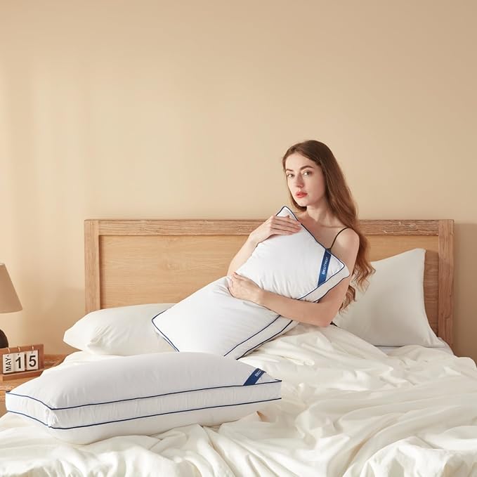 BedTreat Goose Down Feather Pillows Standard Size Set of 2, Luxury Soft Hotel Quality Pillows for Sleeping, Organic Cotton Cover Bed Pillows