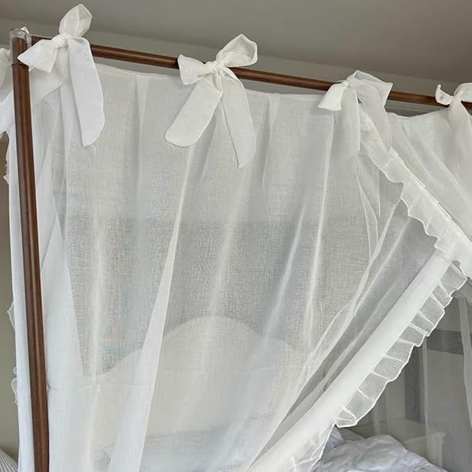 Elegant Modern Linen-Sheer Princess 4 Corner Post Mosquito Net Romantic for Girls Women Bed Curtain Canopy for Adult Wedding Bedroom Kids Rooms Decoration (Type4-White, California King)