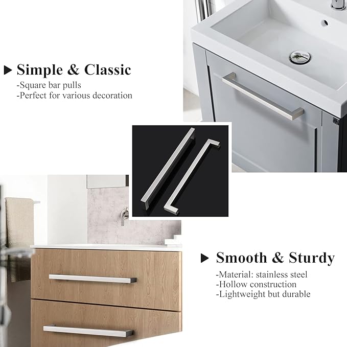 Probrico 10 Pack Kitchen Cabinet Drawer Handles Stainless Steel 10" Holes Distance Brushed Nickel Pulls 10.5" Total Length 10 Pack