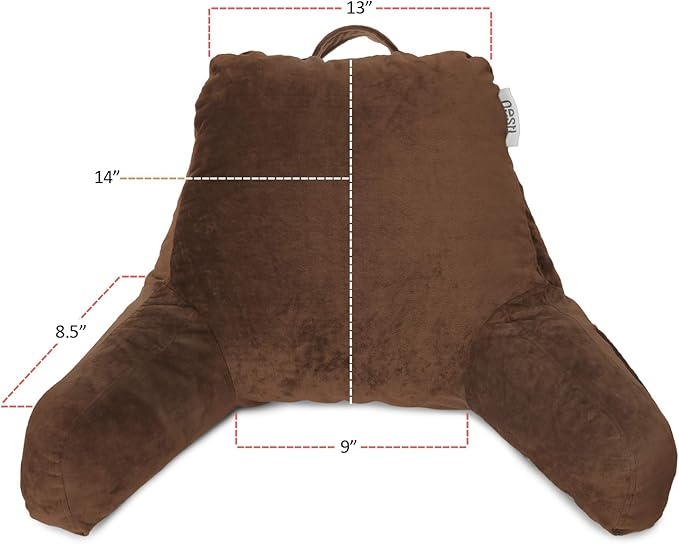 Nestl Reading Pillow for Kids, Small Bed Pillow, Back Pillow for Sitting in Bed, Memory Foam Chair Pillow, Reading & Bed Rest Pillows, Chocolate Brown Back Pillow for Bed, Arm Pillow with Pockets