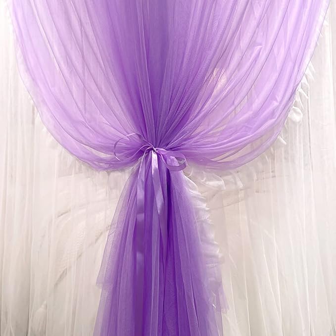 Mengersi Canopy Bed Curtains with Lights,4 Corner Bed Canopy Royal Luxurious Bed Drapes Netting,Princess Bed Curtains for Girls Adults Bedroom Decoration (Purple, Queen)