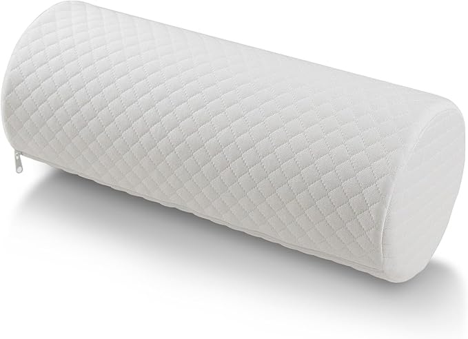 Neck Pillow for Sleeping, Cervical Pillow with Washable Zippered Cover, Cervical Round Pillow for Support with Breathable Cover, Tube Roll Cervical Pillow for Head, Neck, Back Support (White)