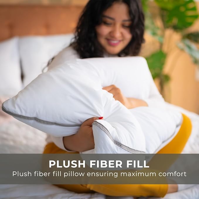 Set of 2 Bed Pillows for Sleeping Queen Size | Luxury Hotel Quality Gusseted Pillow | Premium Alternative Microfiber Filled | Pillow for Back, Stomach or Side Sleepers