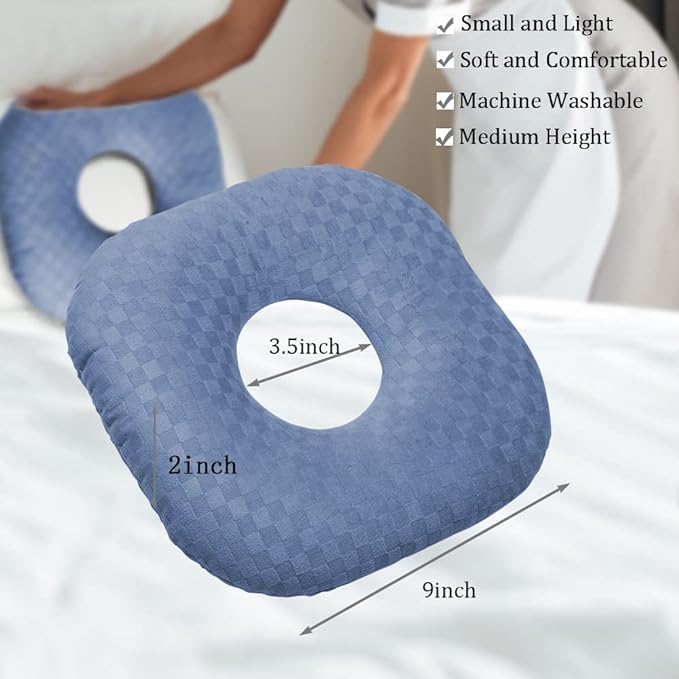 Ear Piercing Pillow for Side Sleepers, Pillow with an Ear Hole for CNH and Ear Pain Ear Inflammation Pressure Sores, O-Shaped Side Sleeping Pillow, Ear Guard Pillow (Blue)