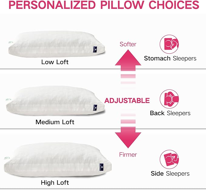 Memory Foam Pillows Standard Size Set of 2, Gusseted Bed Pillow for Sleeping, 2 Pack Adjustable Pillow for Side, Back or Stomach Sleepers (20 x 26 in, White)