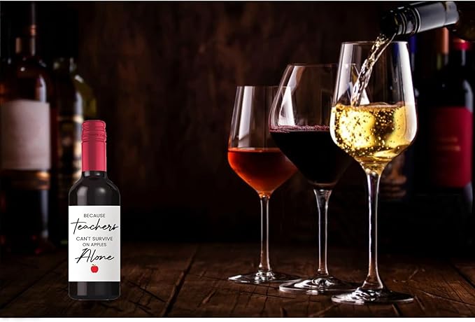 24Pcs Teachers Wine Labels, Teachers Gifts for Teachers, Teacher Retirement Appreciation Farewell Birthday Gifts, Because Teachers Can't Survive On Apples Alone Mini Wine Bottle Stickers Labels