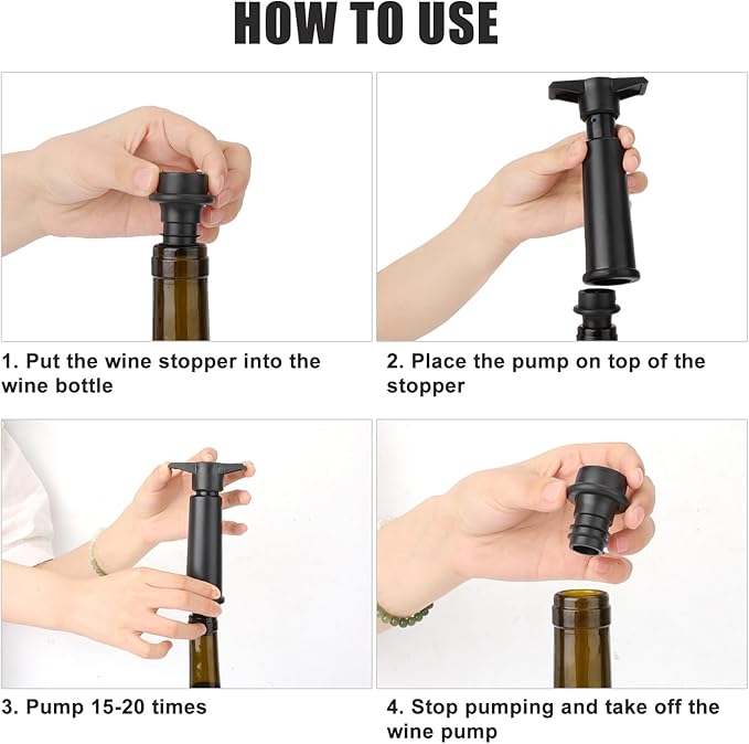 20pcs Vacuum Wine Bottle Stoppers & A Wine Preserver Saver Vacuum Pump, Silicone Leak Proof Wine Sealer Cap Topper Cover Plug Fit for All Standard Sparkling Wine Bottles Accessories