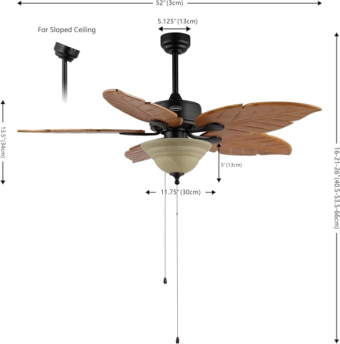 JONATHAN Y JYL9720C Poinciana 52" 3-Light Coastal Bohemian Iron/Wood Palm Leaf LED Ceiling Fan with Pull Chain Rustic, Eclectic, Transitional, Office, Living Room, Dining Room, Bedroom, Light Brown
