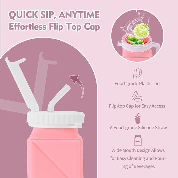 20 oz Water Bottles Collapsible (Set of 4) | BPA Free Leakproof Lightweight Foldable Silicon Water Bottles | Twistable Water Cup | for Travel Gym Hiking Camping Running Cycling Sports