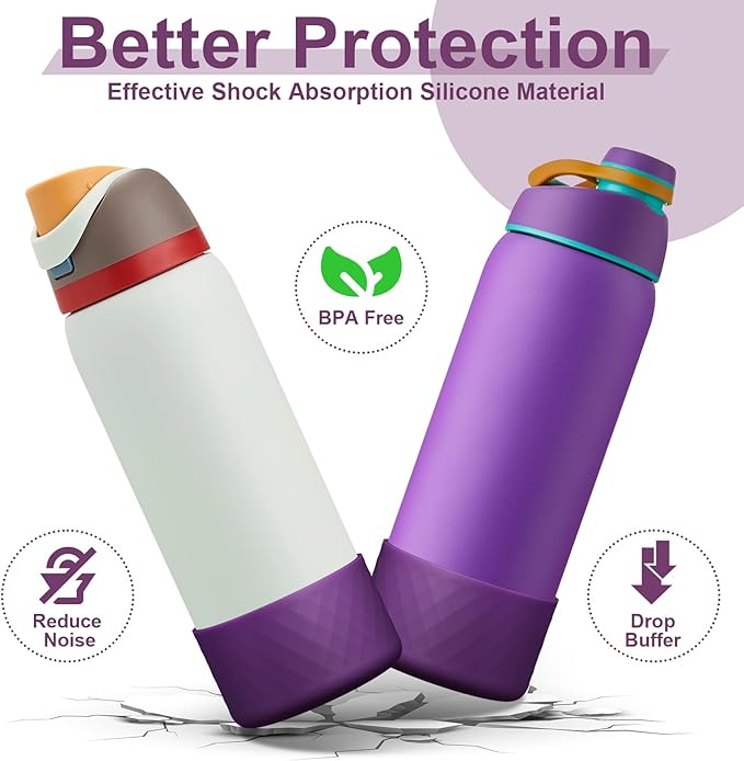 2PCS Silicone Water Bottle Boot for Owala 24oz 32oz 40oz, Anti-Slip Protective Sleeve Bottom Bumper Protector for FreeSip, Twist, and Flip Stainless Steel Water Bottles