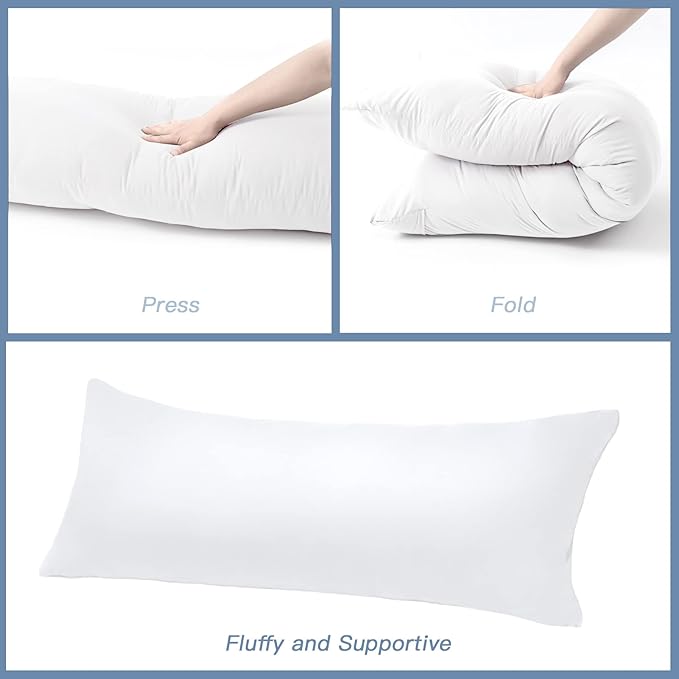 DOWNCOOL Luxury Full Body Pillow Insert with Fiber Cover - Ultra Soft Body Pillow for Sleeping - Breathable Long Bed Pillow Insert, 20"x54"(White, with Cover)