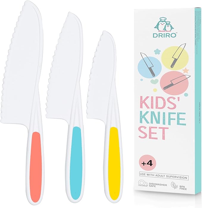 Kid Knives 3 Piece Nylon Kitchen, Kid Safe Knives, Kids Knives for Real Cooking, Toddler Knives Kids Knife Set for Cooking and Baking Kid Friendly Knives - (Assorted color)