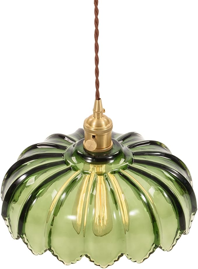 Plug in Hanging Light Fixture, Kitchen Pendant Lighting Glass Pendant Light, Green Pendant Lights for Kitchen Island, Bedroom, Dining Room, Living Room, E26 No Bulb
