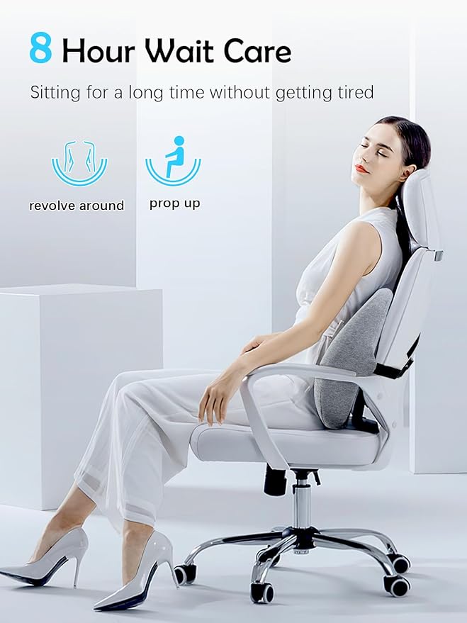 Lumbar Support Pillow for Office Chair Back Support Pillows for Car, Computer, Gaming Chair, Recliner Memory Foam Pillow for Pain Relief Adjustable Strap Improve Posture (with Small Cushion)