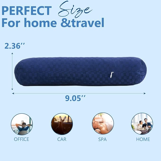 Health Cervical Neck Roll, Comfortable and Highly Resilient Bolster Pillows, Round Neck Pillows Support for Sleeping, Large Size Bolster Pillow for Bed, Legs, Back and Yoga (Checkerboard--Blue)