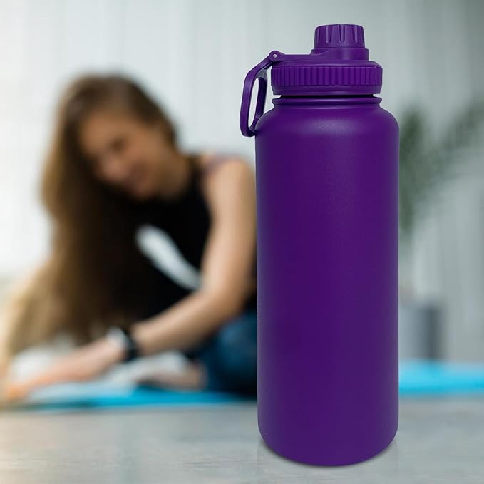 40oz Insulated Water Bottle ，Stainless Steel Sports Water Cup Flask with 2 Lids, Wide Mouth Travel Thermal Mug,Outdoor Sports Bottle（Purple）