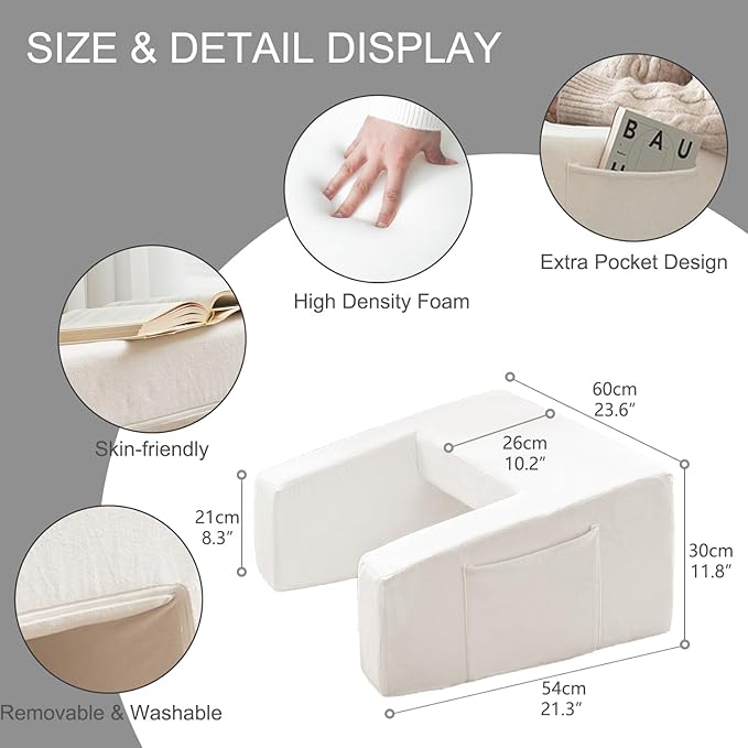 N&V Bed Rest Reading Pillows, High Density Foam Pillow for Gaming (Ivory)