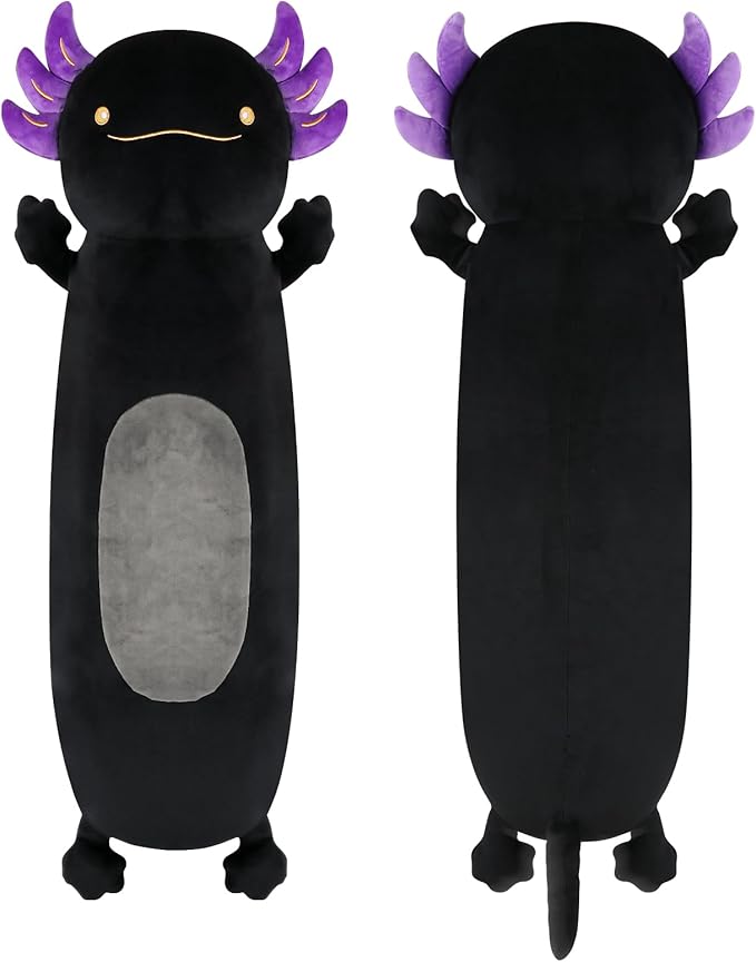 22 inch Black Axolotl Stuffed Animal, Cute Long Body Cuddle Pillow, Giant Axolotl Plushies Toy Gift for Kids, Boys Birthday