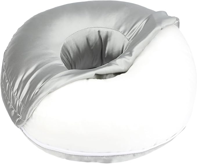 Satin Ear Piercing Pillow Removable Cover Luxury Cnh Pillow with Ear Holes for Ear Pain Side Sleepers Washable Large Donut Pillows Head Neck Support Gray