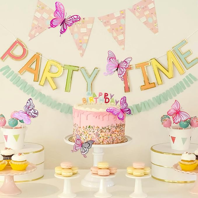 3D Butterfly Wall Decor 3 Sizes 4 Styles, Kurilai 48Pcs Butterfly Decorations Party Birthday Cake Decoration, Removable Wall Stickers for Kids Nursery Wedding Bedroom Room Decor (Pink)