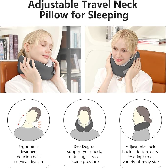 Travel Pillow, Airplane Neck Pillow for Long Flight, Portable Adjustable U Shape Neck Pillow for Sleeping Travel, Airplane Sleep Support, Removable and Washable Pillowcase