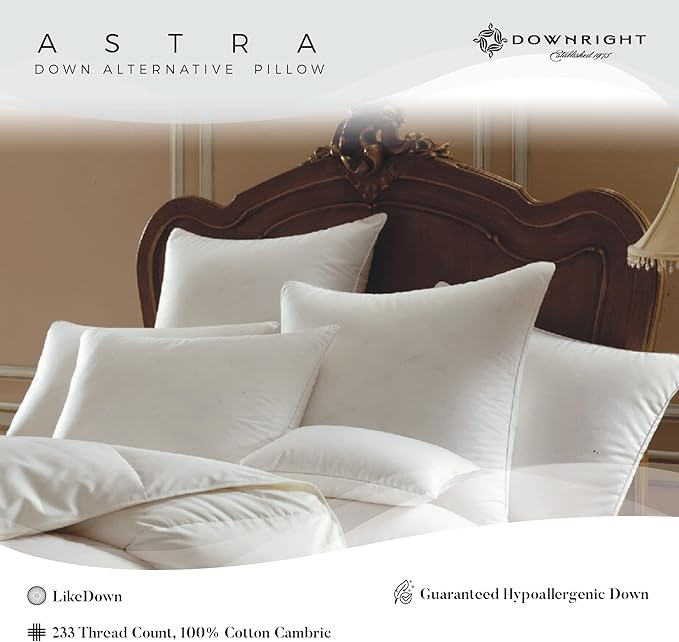 Downright 233 Thread Count 38 oz Astra LikeDown Pillow, 26" x 26", Euro 26 x 26, White