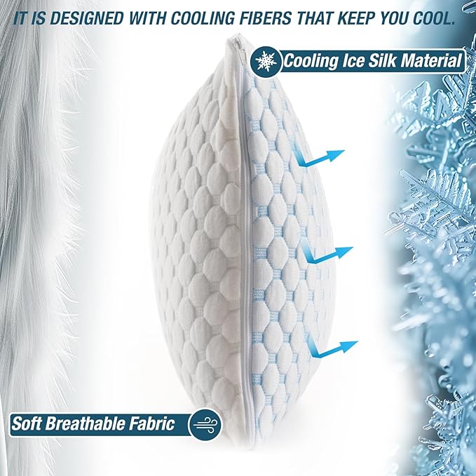 Cooling Shredded Memory Foam Pillow for Travel and Camping – Adjustable Gel for Personalized Support – Double-Sided Ice Silk & Soft Rayon – Lightweight, Compressible