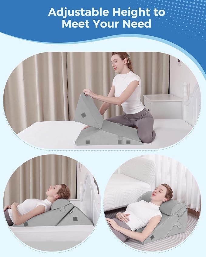 3Pcs Orthopedic Bed Wedge Pillow Set,Memory Foam Wedge Pillow Post Surgery for Back, Leg and Knee Support, Adjustable 9&12 Inch Folding Triangle Pillow for Sleeping, Acid Reflux