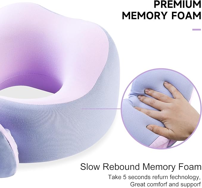 Travel Pillow, 360° Wrapped Travel Neck Pillow, 100% Pure Memory Foam Neck Pillow, Airplane Neck Pillows, Perfect Support, Soft and Breathable Pillows, Travel Accessories with Portable Bag