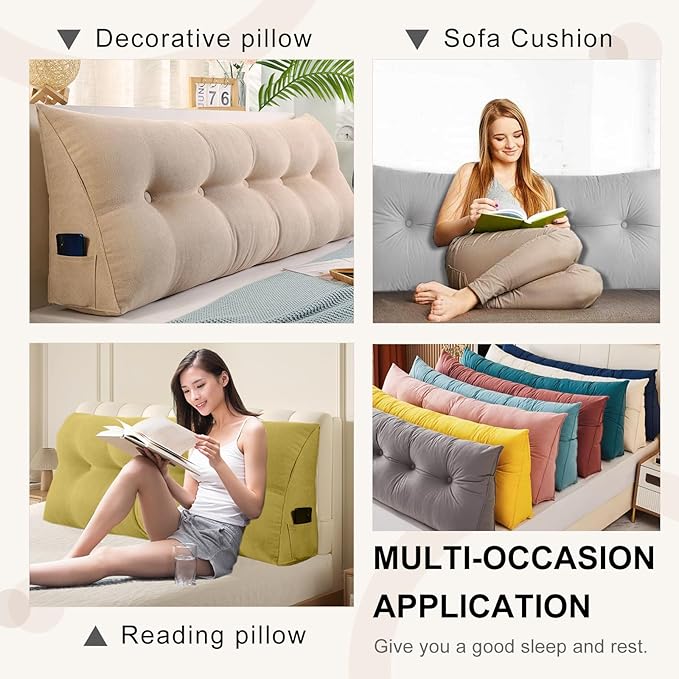 Large Triangular Headboard Pillows Long Backrest Positioning Support Bolster Cushion for Daybed Fluffy Quality Plush Body Wedge Pillow with Removable Cover(Light grey-King-76x8x20in)