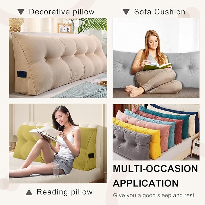 Large Triangular Headboard Pillows Long Backrest Positioning Support Bolster Cushion for Daybed Fluffy Quality Plush Body Wedge Pillow with Removable Cover(Dark brown-King-76x8x20in)