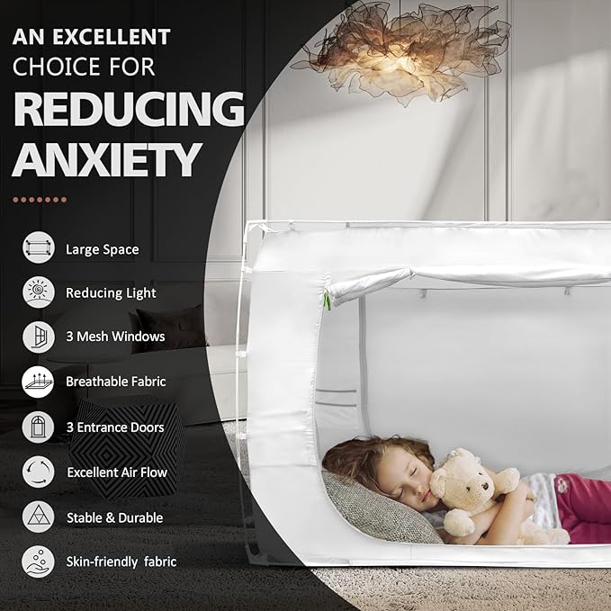 Bed Tent Bed Canopy Twin Size Tents for Adult and Kids- Portable Dream Tent Indoor Sleeping Tents 70% Blackout with 3 Doors Breathable Big Space Tents