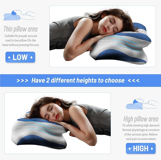 Memory Foam Cervical Pillow for Neck Pain，Ergonomic Memory Foam Pillow for Side,Back and Belly Sleepers with Breathable Pillowcase