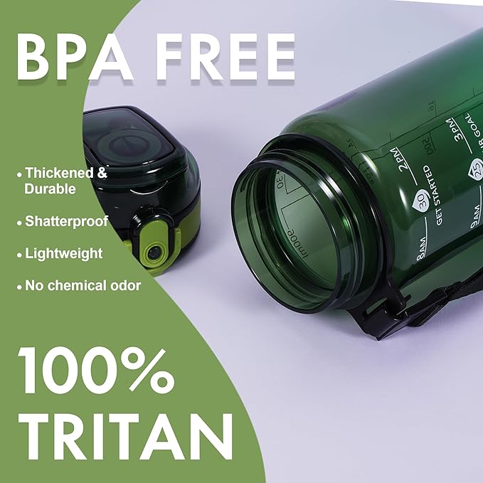 32 oz Water Bottle with Detachable Straw, Clear Motivational Water Bottles with Time to Drink, Tritan & BPA Free Sports Water Jug with Time Marker, Upgraded handle design