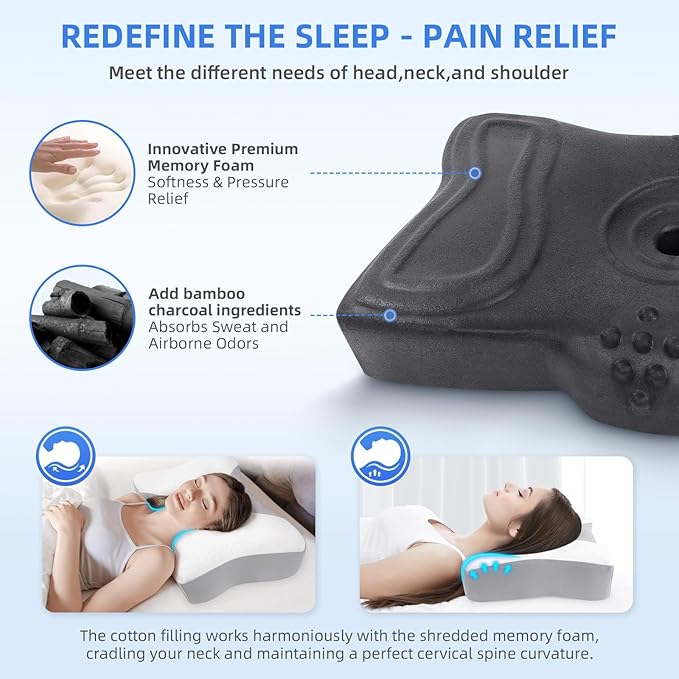 NPET Cervical Pillow for Neck Pain Relief, Ergonomic Hollow Design, Odorless Memory Foam Pillow for Sleeping, Orthopedic Contour Neck Support Pillows for Side, Back, and Stomach Sleepers